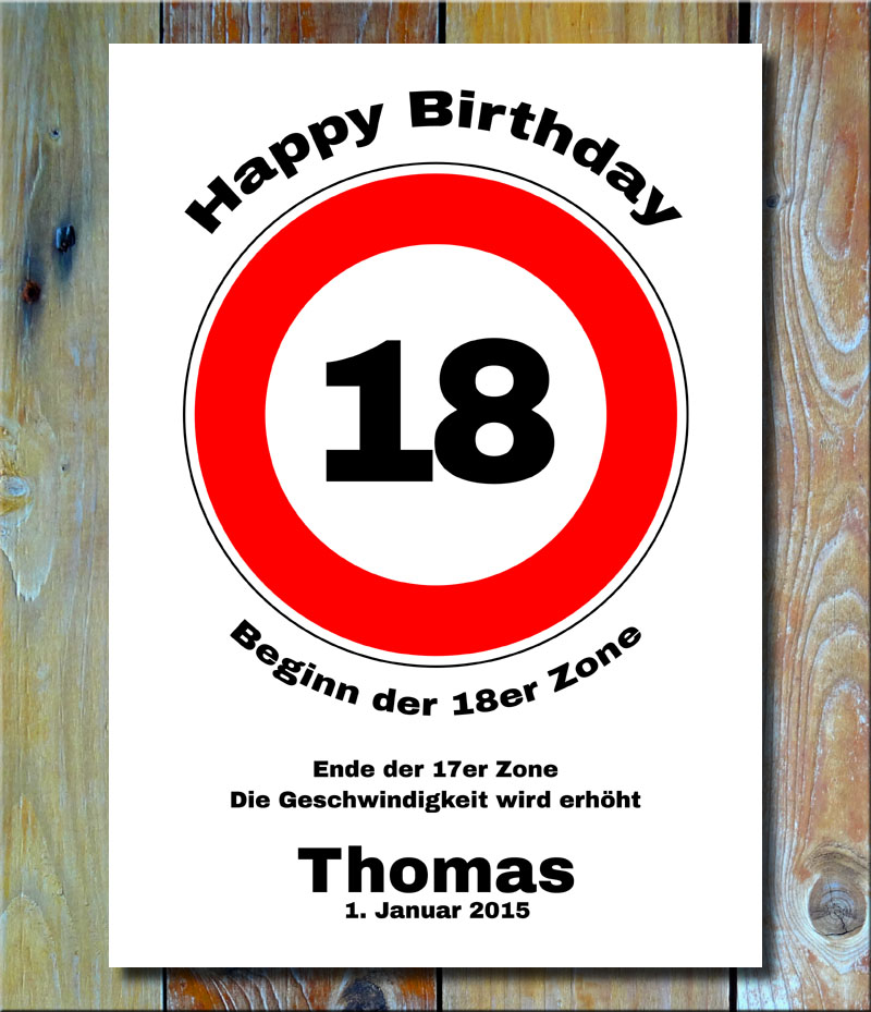 Tischaufsteller Verkehrszeichen zum 18. Geburtstag
